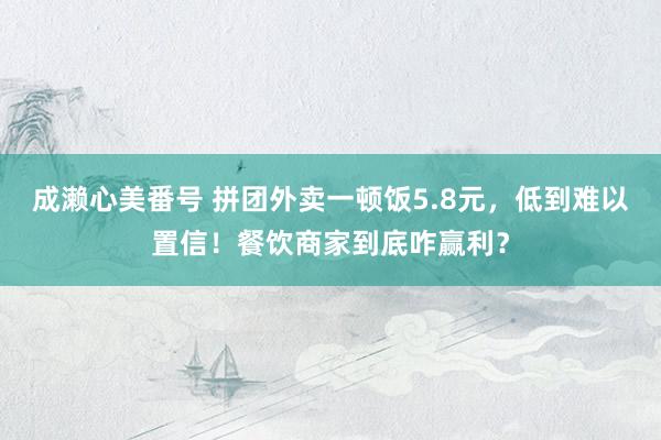 成濑心美番号 拼团外卖一顿饭5.8元，低到难以置信！餐饮商家到底咋赢利？