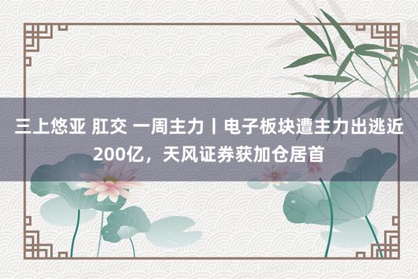 三上悠亚 肛交 一周主力丨电子板块遭主力出逃近200亿，天风证券获加仓居首