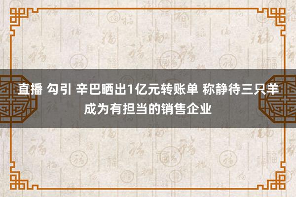 直播 勾引 辛巴晒出1亿元转账单 称静待三只羊成为有担当的销售企业