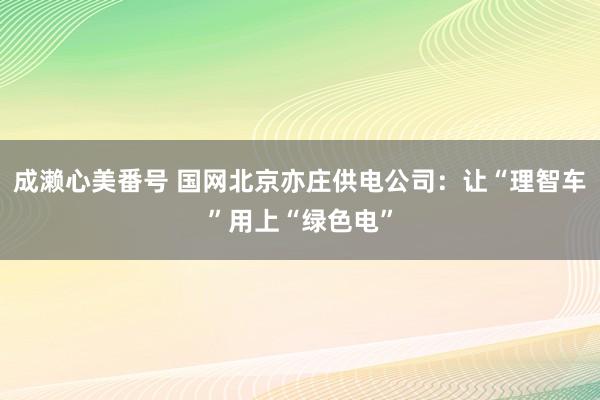 成濑心美番号 国网北京亦庄供电公司：让“理智车”用上“绿色电”