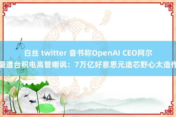 白丝 twitter 音书称OpenAI CEO阿尔特曼遭台积电高管嘲讽：7万亿好意思元造芯野心太造作了