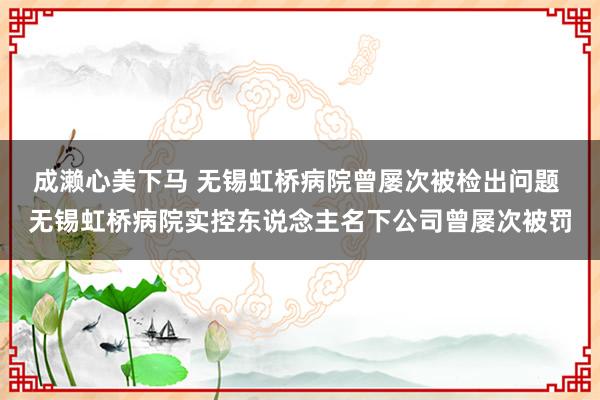 成濑心美下马 无锡虹桥病院曾屡次被检出问题 无锡虹桥病院实控东说念主名下公司曾屡次被罚