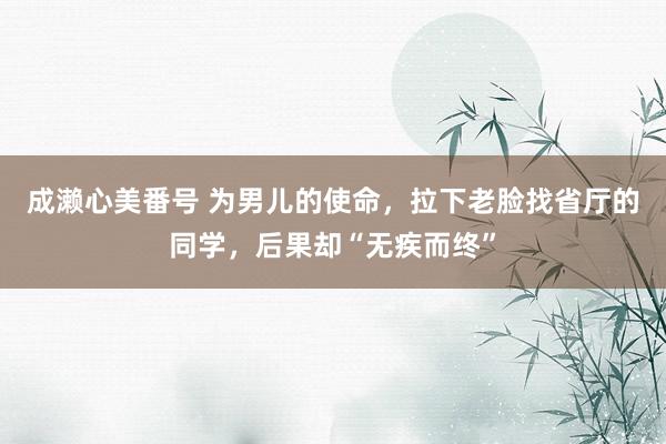 成濑心美番号 为男儿的使命，拉下老脸找省厅的同学，后果却“无疾而终”