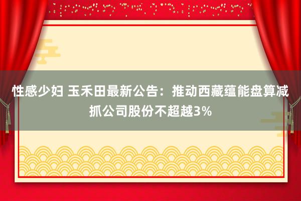 性感少妇 玉禾田最新公告：推动西藏蕴能盘算减抓公司股份不超越3%