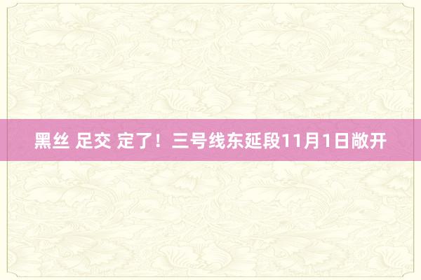 黑丝 足交 定了！三号线东延段11月1日敞开