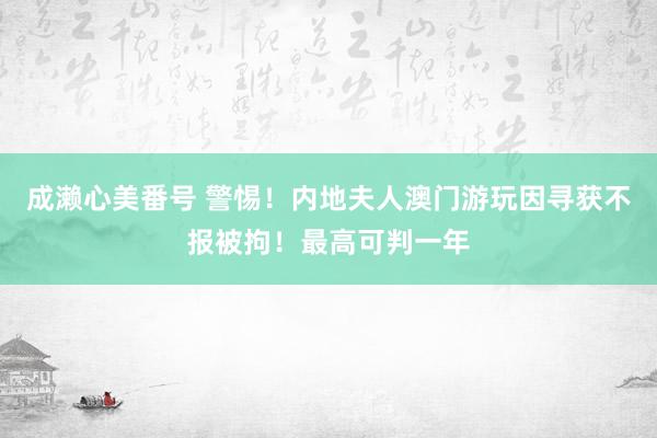 成濑心美番号 警惕！内地夫人澳门游玩因寻获不报被拘！最高可判一年