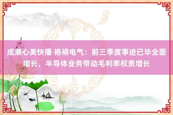 成濑心美快播 袼褙电气：前三季度事迹已毕全面增长，半导体业务带动毛利率权贵增长