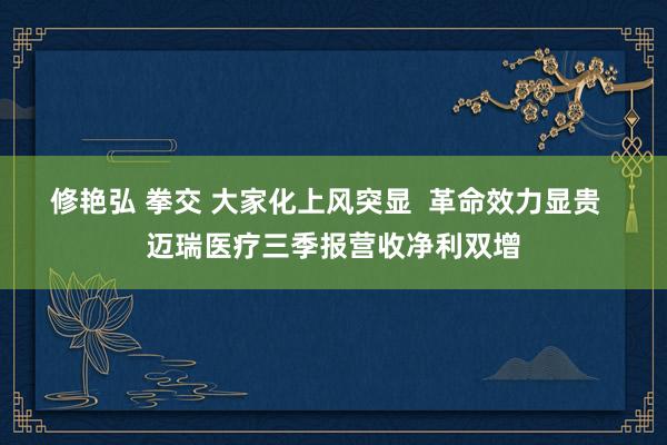 修艳弘 拳交 大家化上风突显  革命效力显贵  迈瑞医疗三季报营收净利双增