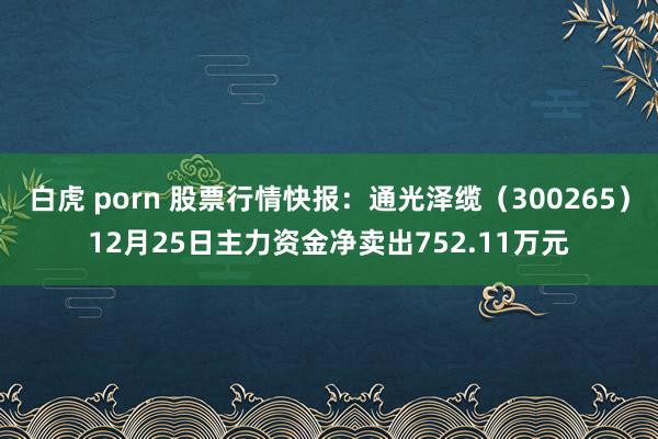 白虎 porn 股票行情快报：通光泽缆（300265）12月25日主力资金净卖出