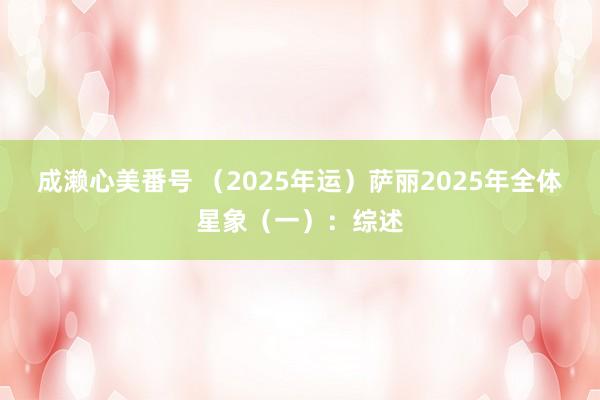 成濑心美番号 （2025年运）萨丽2025年全体星象（一）：综述