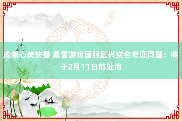 成濑心美快播 暴雪游戏国服复兴实名考证问题：将于2月11日前处治